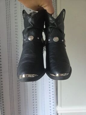 Black Dingo Ankle Boots with Silver Toe and Stud Detail